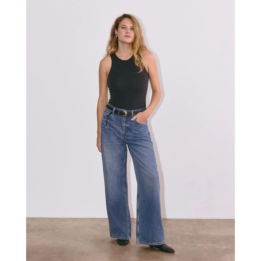 EVERLANE The Cutaway Tank Bodysuit M Black Snap Stretch Sleeveless NWT B13